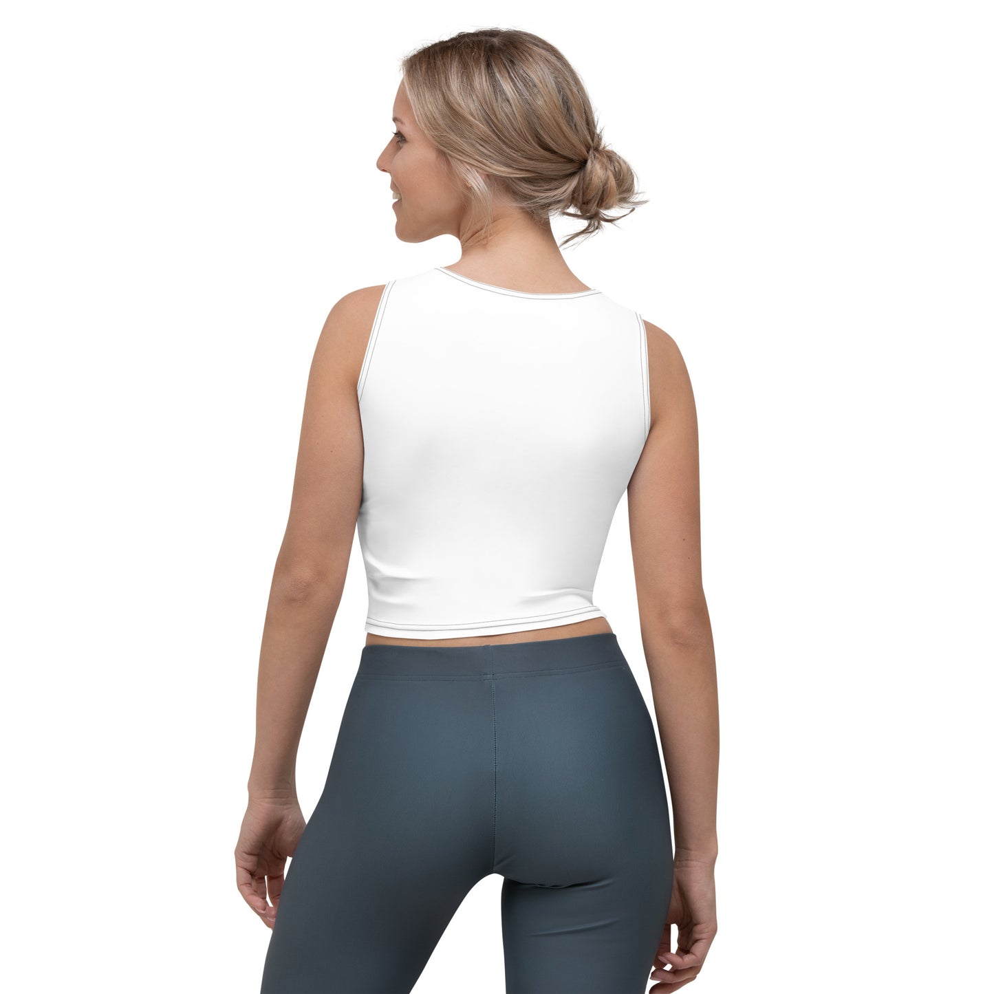 White Sleeveless Crop-Top with DynaCore(R) Logo - Back