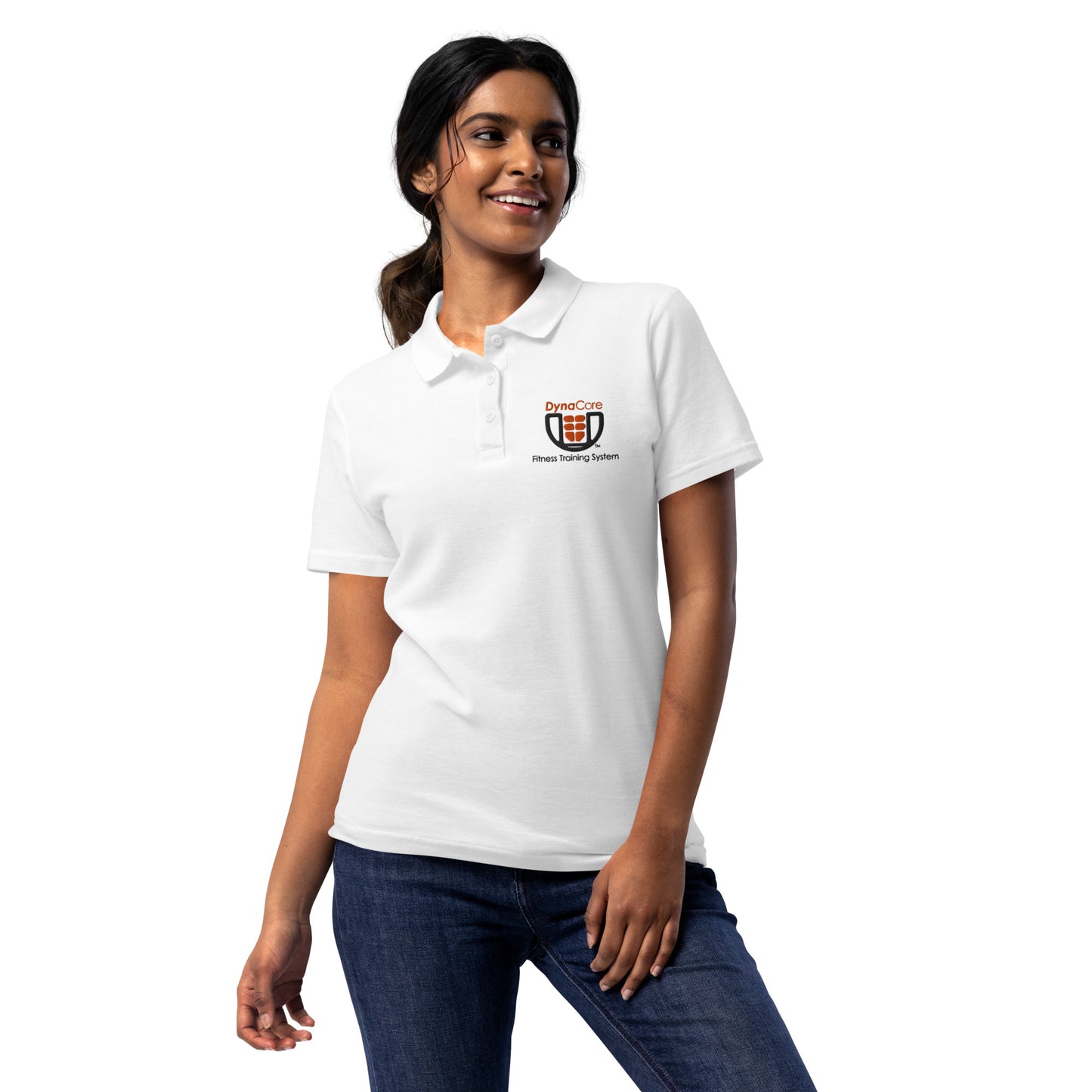 Women's Polo Shirt with DynaCore(R) Logo - Front (White)